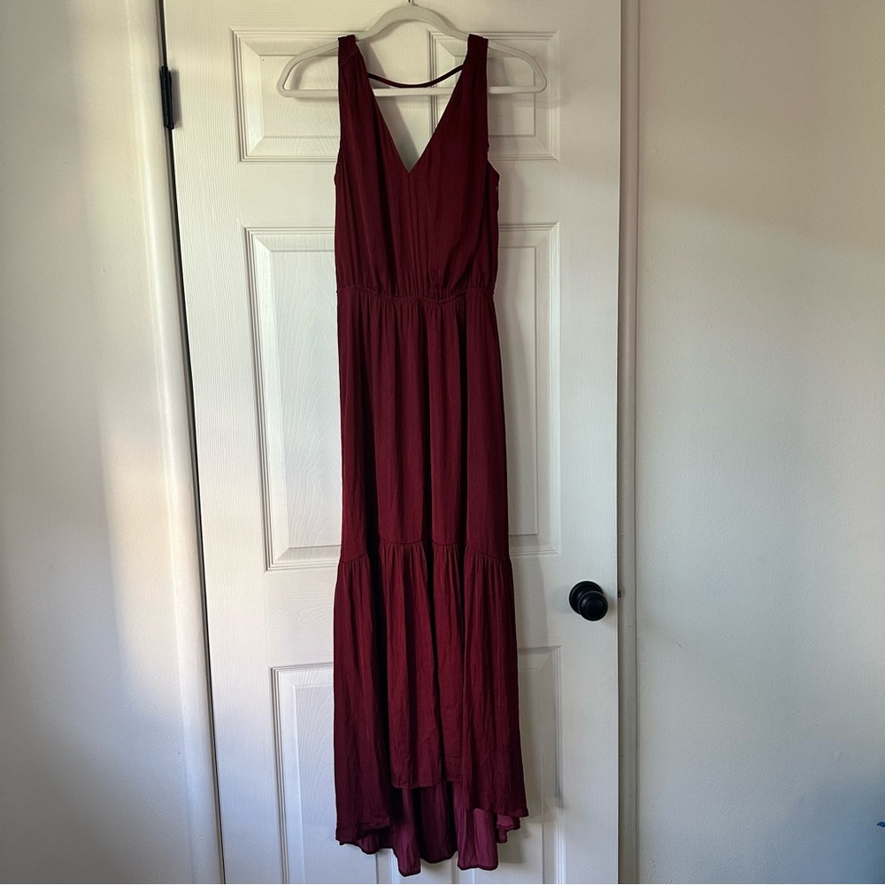Banana Republic 'FACTORY' Gathered Satin Maxi Dress, Brick SIZE XS Tall
